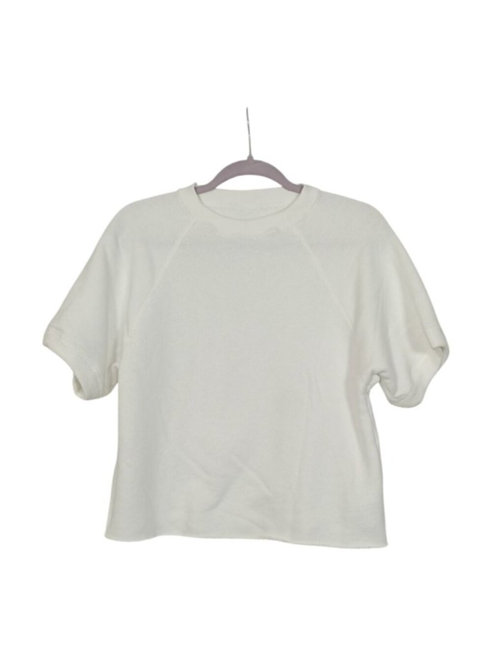 AG Adriano Goldschmied White Short Sleeve Sweatshirt Small Cropped Raw Hem USA